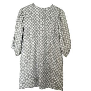 At Dawn Oahu Puff Sleeve Tunic Dress Size S Sage Green Linen Blend Geometric